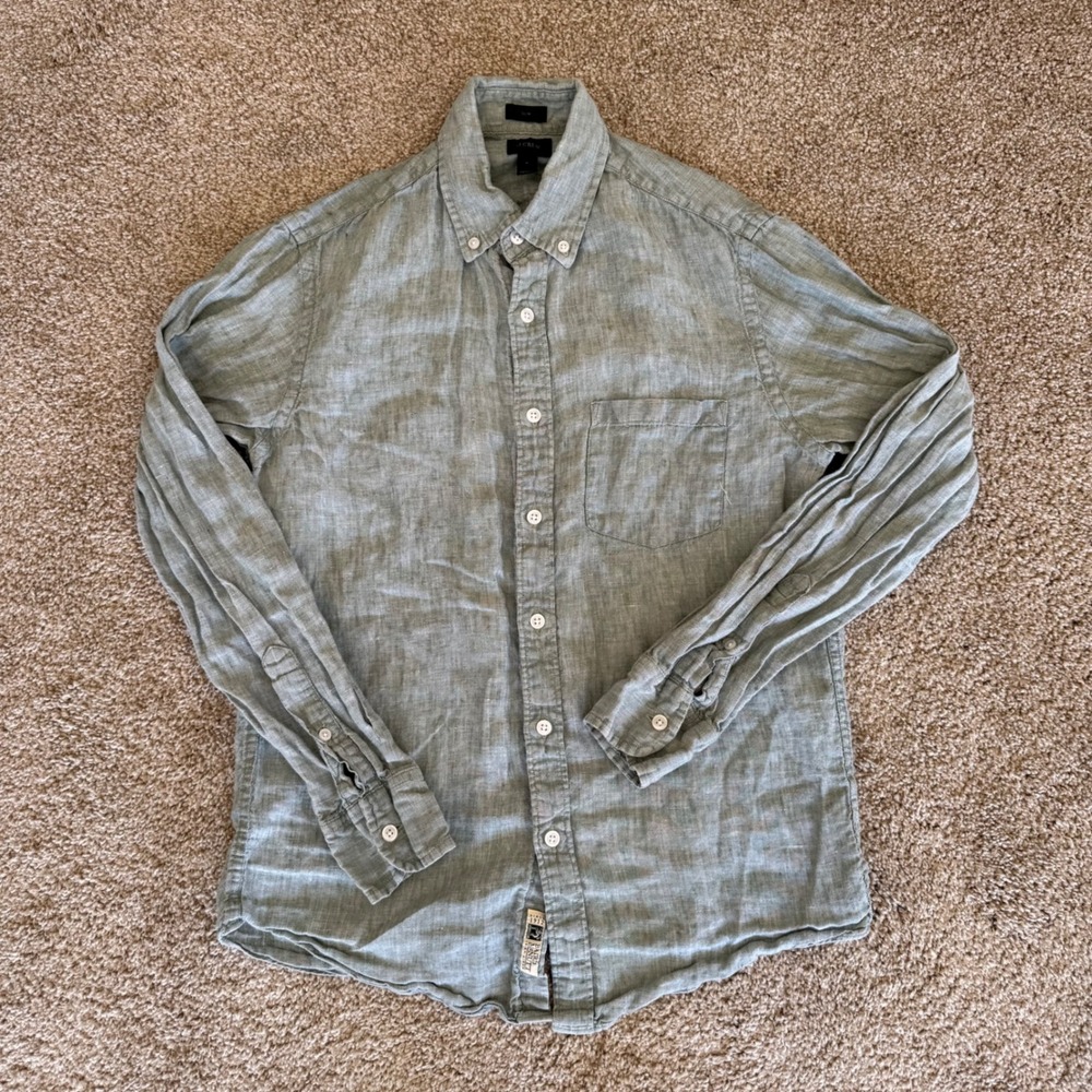 J.Crew Button Down Chambray Shirt Mens S Baird McNutt Irish Linen Slim Fit